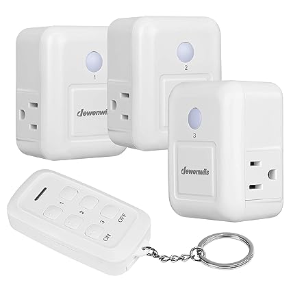 DEWENWILS Wireless Remote Control with 2 Side Outlets, Remote On Off Light Switch Outlet Plug for Household Appliances, 15A/1875W Heavy Duty, 100 Feet RF Range, (1 Remote 3 Outlets)