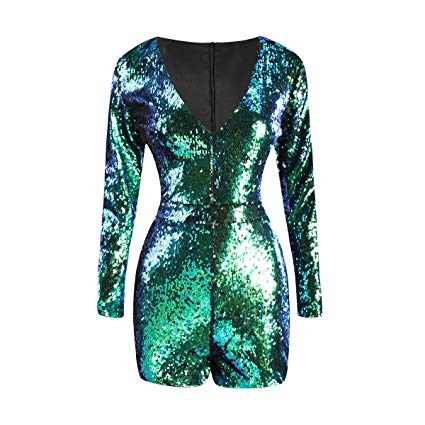 HaoDuoYi Women Mardi Gras's Sparkly Sequin V Neck Party Clubwear Romper Jumpsuit