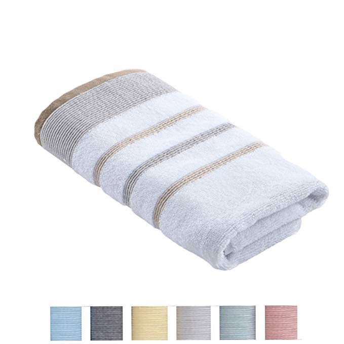 Great Bay Home Luxury Hotel/Spa 100% Turkish Cotton Striped Decorative Hand Towel, 500 GSM. Includes 1 Hand Towel. Noelle Collection Brand. (Hand Towel, Glacier Grey/Cappuccino)