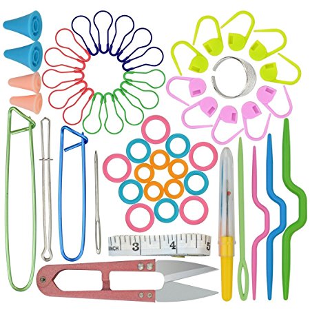 56 in One Basic Sewing Knitting & Crochet Tools Accessories, Marrywindix Sewing Kit Supplies with Measuring Tape, Snipper, Stitch Holders, Saftey Pin..