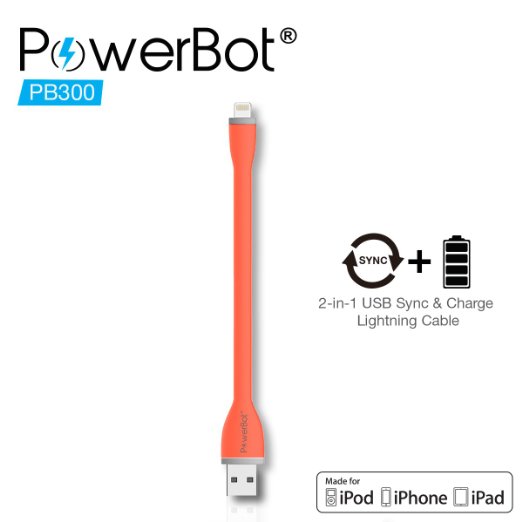 Apple MFi Certified PowerBot PB300 Premium Lightning Sync and Charge 590 Data and Charging Cable Handy Bendy Dandy for all Apple Lightning Device iPhone 66 Plus 5S5C5 iPad AirMini iPod and More