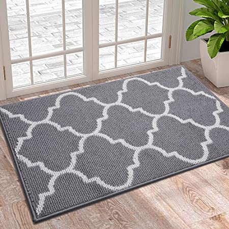 Olanly Indoor Doormat, Non-Slip Absorbent Resist Dirt Entrance Rug, Machine Washable Low-Profile Inside Floor Mat Area Rug for Entryway, Grey Trellis 24"x 36"