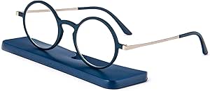 KoKoBin Ultra-thin flat anti-blue round reading glasses,unbreakable pocket-sized anti-glare glasses,Blue 2.25