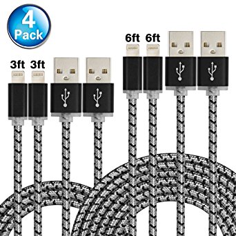 Lightning Cable Aasama 4 Pack Nylon Braided Lightning to USB iPhone Charger Cord for iPhone, iPad and iPod (2x 3ft, 2x 6ft) (4 pack)