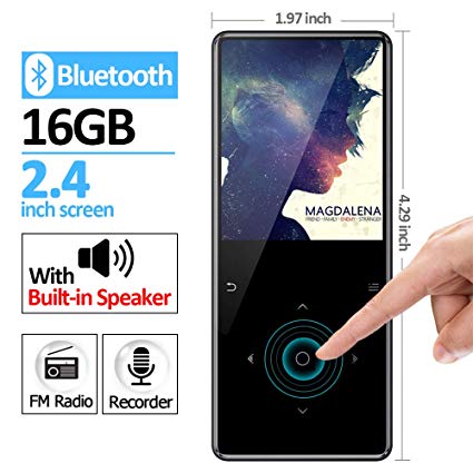 MP3 Music Player Bluetooth 4.2 With Built-in Speaker 2.4 inch Screen Touch Buttons Metal Shell FM Radio/Voice Recorder/Ebook,Lossless HiFi Portable Slim Mini USB Sport MP 3 MP4 Walkman 16GB 2018 Black