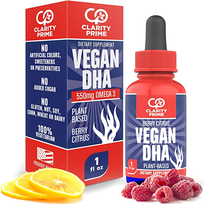 Vegan DHA Algae Oil Supplement (1 fl oz), Vegan Omega 3 with DHA   EPA, Plant Based Omega 3 Algal Oil (30 Servings), Omega 3 Vegan Supplement for Healthy Blood Flow, Algae Omega 3 Vegan Fatty Acids