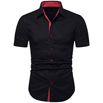 MUSE FATH Men's Short Sleeve Cotton Casual Trendy Dress Shirt