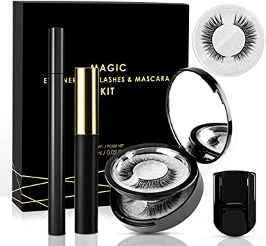 Eyelashes Eyeliner Kit, 2020 Upgraded False Lashes and Sticky Liquid Eyeliner, Reusable Waterproof Eyelashes with Mascara and Eyelash Curler, No Glue, Non Magnetic (3 Pairs)