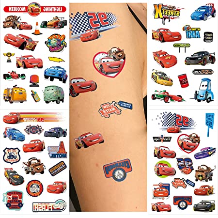 Car Temporary Tattoos 4sheets Fake Tattoos Lightning Race Cars Toys Birthday Party Favor Supplies for Kids Woman Adult