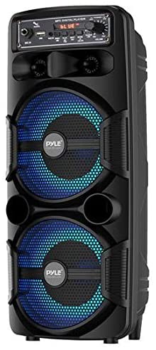 Portable Bluetooth PA Speaker System - 600W Rechargeable Outdoor Bluetooth Speaker Portable PA System w/Dual 8” Subwoofer 1” Tweeter, Microphone in, Party Lights, USB, Radio, Remote - Pyle PPHP2835B