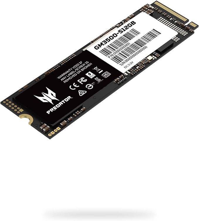 acer Predator GM3500 512GB NVMe SSD - M.2 PCIe Gen3 (8 Gb/s) x 4 Interface Internal Solid State Hard Drive with DDR4 DRAM Cache Up to 3400 MB/s - BL.9BWWR.101