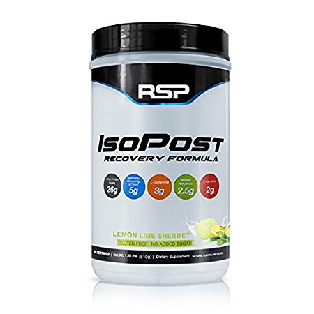 RSP IsoPost Post Workout Protein Powder, Whey Isolate Protein with BCAAs and Glutamine for Lean Muscle Building & Postworkout Recovery, Lemon Lime Sherbet, 20 Servings