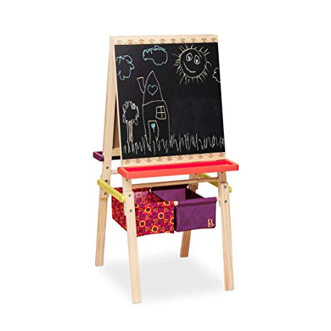 B. toys - Art Easel for Kids – Easel Does It – Wooden Drawing Board – Double Sided Stand – Blackboard & Whiteboard – 2 Storage Bins – 3 years