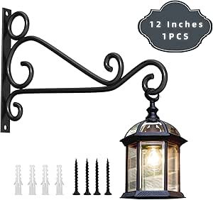 Fashion&cool Hanging Plant Brackets, 12 Inch Heavy Duty Retro Outdoor Indoor Hand Forged Iron Plant Bracket, Rust-Resistant Plant Hanger Hook for Hanging Plants Bird Feeder Lantern Wind Chimes