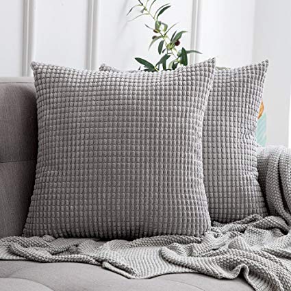 MIULEE Striped Corduroy Fabric Square Throw Pillow Case,Solid Cushion Cover Sham Home for Sofa Chair Couch/Bedroom Decorative Pillowcases 22x22 inch 55x55cm 2 Pieces Light Grey