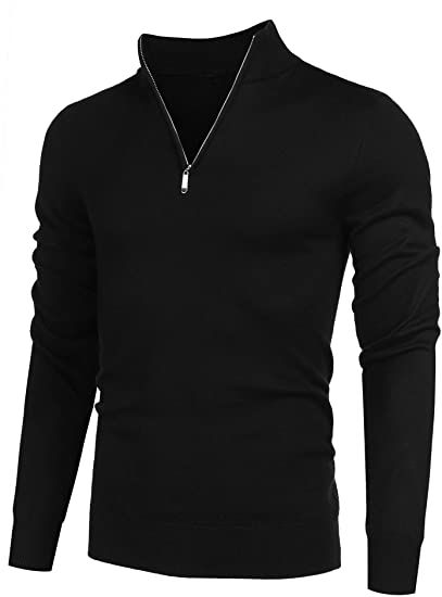 COOFANDY Men's Quarter Zip Sweaters Slim Fit Lightweight Cotton Mock Turtleneck Pullover