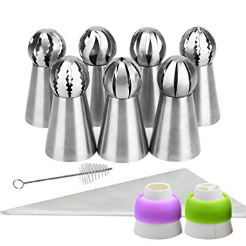 20Pcs Russian Sphere Ball Tips Set by YIHONG, 7x Russian Icing Piping Nozzles Pastry Tips with 10x Disposable Pastry Bags and 2x Couplers for Cake Cupcake Frosing Decorating