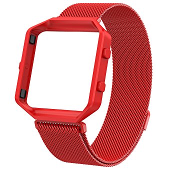 For Fitbit Blaze Band Small With Metal Frame Red, Wearlizer Milanese Loop Smart Watch Band Replacement Stainless Steel Bracelet Strap for Fitbit Blaze, Christmas Gift - Red Small