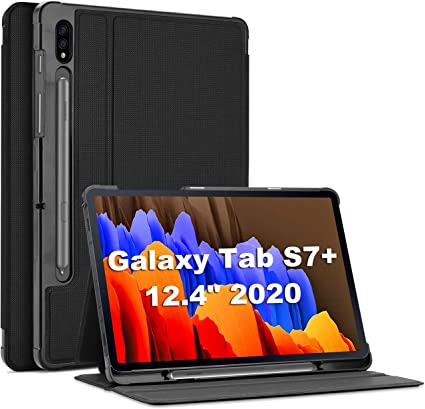 ProCase Galaxy Tab S7 Plus 12.4 Case 2020 with S Pen Holder, Slim Stand Protective Folio Case Smart Cover for Galaxy Tab S7 Plus 2020 Release 12.4 Inch SM-T970/T975/T976 -Black