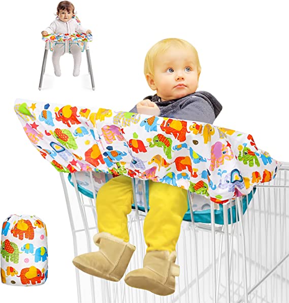 Shopping Cart Cover for Baby Boy, Jhua Thin Portable Cart Cover for Babies Girls Boy Summer, Universal Size Baby Shopping Cart Seat Covers, 2-in-1 Restaurant High Chair Cover for Toddler Kids, Machine Washable
