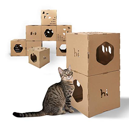 Hi Animal Modern Cat Tunnel Cubes & Modular Cat Tree - House & Condo for Cats with Stickers DIY, Build Your Own Fully Customizable Cat House|Cat Furniture