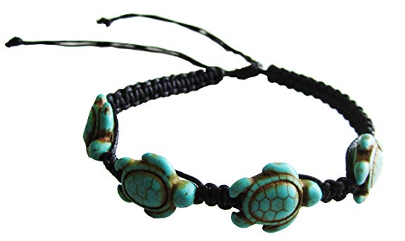 Turtle Hemp Bracelet - Turtle Bracelet with Turquoise Turtles - Hawaiian Sea Turtle Bracelet-Turquoise Handmade Sea Turtles Bracelet
