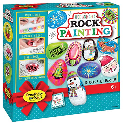 Creativity for Kids Holiday Hide & Seek Rock Painting Kit - Paint & Hide 10 Rocks - Holiday Crafts for Kids