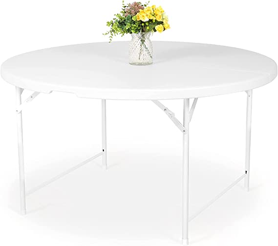 LUCKYERMORE 53” Round Folding Table 4.4-Foot Fold-in-Half White Table Portable for Indoor&Outdoor Dining Party Picnic Conference Wedding Event, Comfortable for 6 Seat