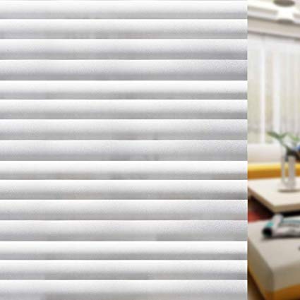 Rabbitgoo® Static Window Film for Glass Privacy Film Frosted Glass Self Adhesive Window Film Decorative THICK Upgrade Version 90CM x200CM, Stripe Pattern for Home Kitchen Office