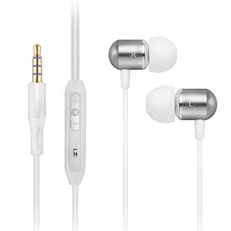 Engive In-Ear Earbuds Headphones with with Remote and Mic (Silver) for iPhone, Samsung Compatible, Noise Isolating Headphones
