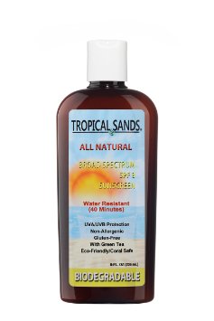 Tropical Sands All Natural Biodegradable Water Resistant Sunscreen - SPF 8 - 8 fl Oz - Great for Snorkeling - Reef Safe