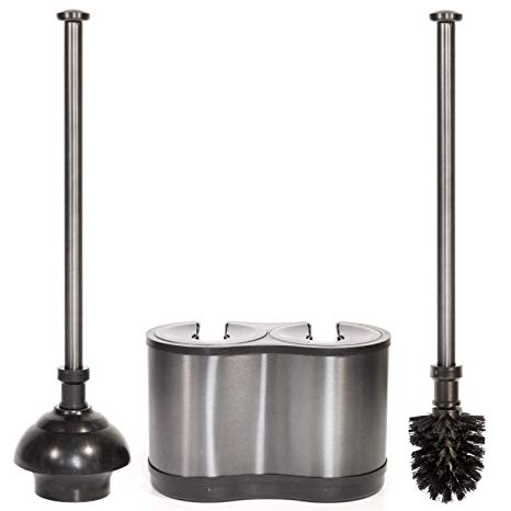 ToiletTree Products Modern Deluxe Freestanding Toilet Brush and Plunger Combo (Stainless Steel, Brush and Plunger Combo Set 4.5” x 9.75” x 18.5")