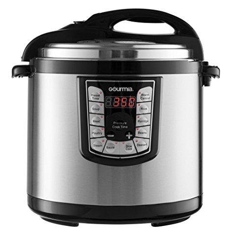 Gourmia GPC1000 Smart Pot Electric Digital Multifunction Pressure Cooker with 13 Programmable Cooking Modes, 10 quart Stainless Steel with Steam Rack, 1400W, Silver Free Recipe Book Included