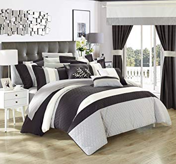 Chic Home Covington 24 Piece Comforter Set Embroidered Bed in a Bag with Sheets Curtains, King, Black