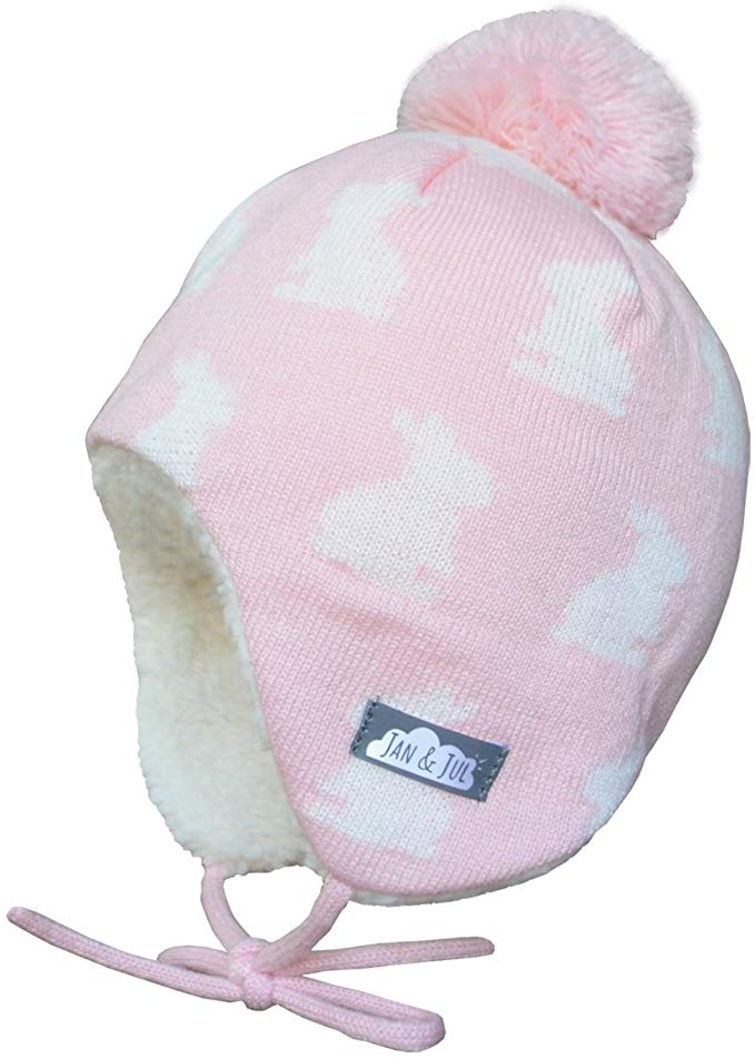 Baby Toddler Warm Fleece-Lined Ear-Flap Beanies, Knit Winter Hats or Mittens or Sets