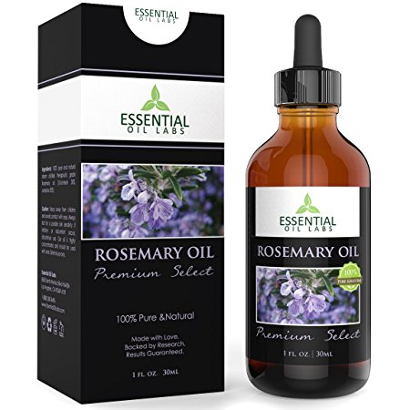 Rosemary Oil - Highest Quality with 1,8-cineole 30%, camphor 20% 1 Ounce Bottle with Glass Dropper - Premium Select by Essential Oil Labs