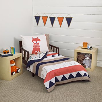 Carter's Aztec 4 Piece Toddler Bedding Set, Navy, Cream, Orange, Beige