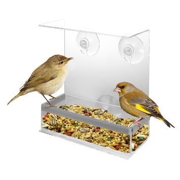 KOVOT Acrylic Window Bird Feeder and Perch - View Birds Close-Up From Inside Your Home