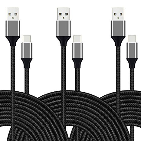 Type C USB Cable, UNISAME 3 Pack 10Ft Extension Heavy Duty Braided Reversible USB C Fast Charger Charging Cable for Galaxy S8 S8  Note 8, Moto Z Force, LG G6 G5 V20 Nexus 6P 5X Pixel XL, Oneplus 3 5T