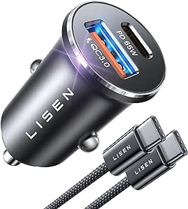 LISEN USB C Car Charger Adapter Fast Charge 95W [All Metal] Cigarette Lighter USB Charger Fast Charging PD65W Dual Port Car Phone Charger for iPhone 15 Pro Max Plus 14 Samsung Galaxy S24 iPad Pro