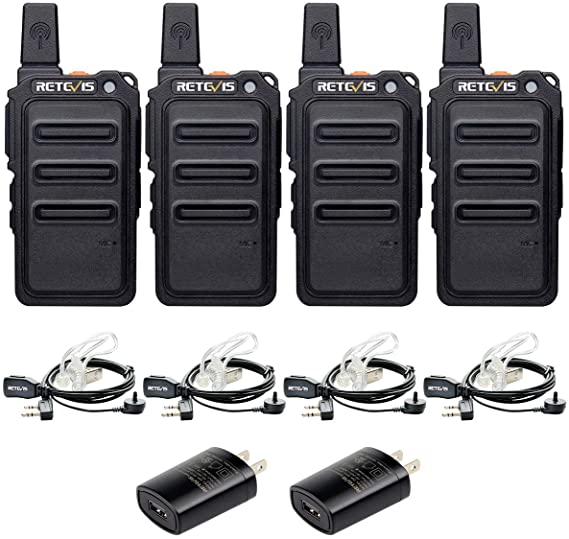 Retevis RT19 Walkie Talkies Rechargeable Hands-free 2 Way Radio with Secret Service Earpiece(4 Pack)