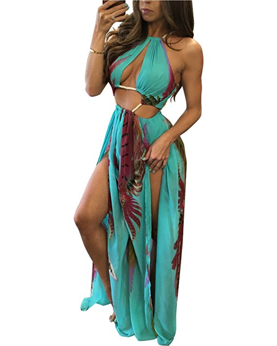 BIUBIU Women's Boho Floral Halter Summer Beach Party Split Cover up Dress S-XL