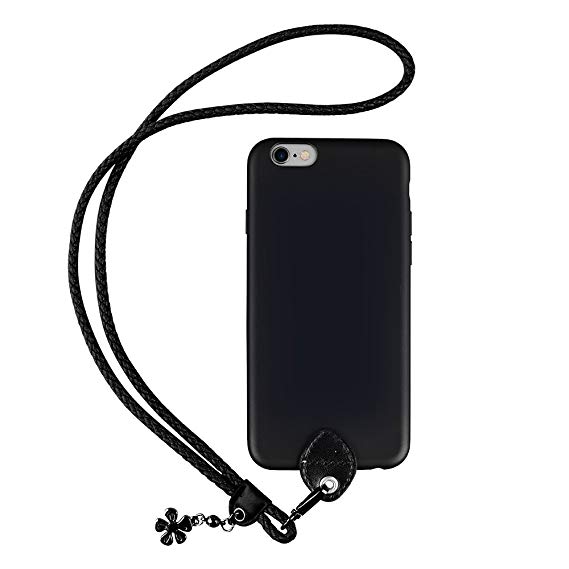pzoz Case Compatible iPhone 6 Plus Lanyard Case, Silicone Case Cover Holder Long Hanging Neck Wrist Strap Outdoors Travel Necklace Compatible iPhone 6 Plus/6S Plus (Black)