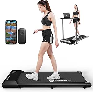 DeerRun Walking Pad, 2024 Upgrade Smart Under Desk Treadmill for Home Office, Quiet Portable Treadmill, APP/Remote Control, LED Display, Installation-Free