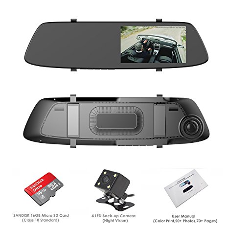 Dash Cam, OUMAX RV55HD-M Rear View Mirror Dash Cam with Super Night Vision, 5.0" IPS LCD, 1296P Ultra HD, 4-Lane Wide-Angle View Lens,12mm Slim Design – Black