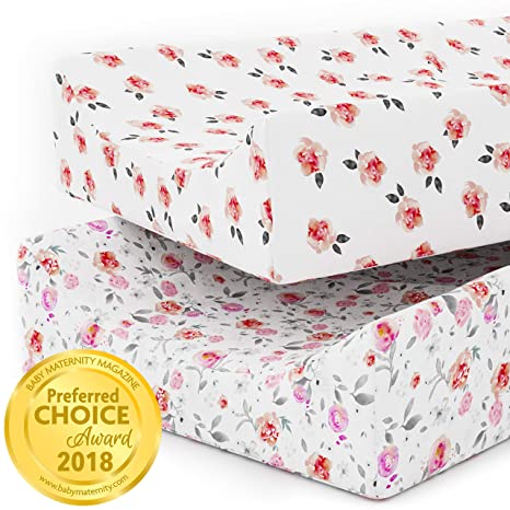 Changing Pad Covers Sheets - Premium Jersey Knit Cotton Change Pad Covers - Super Soft - Safe for Babies - Diaper Changing Pad Cover for Baby Change Table Pads - 2 Pack Girl Cradle Sheet Set - Petal
