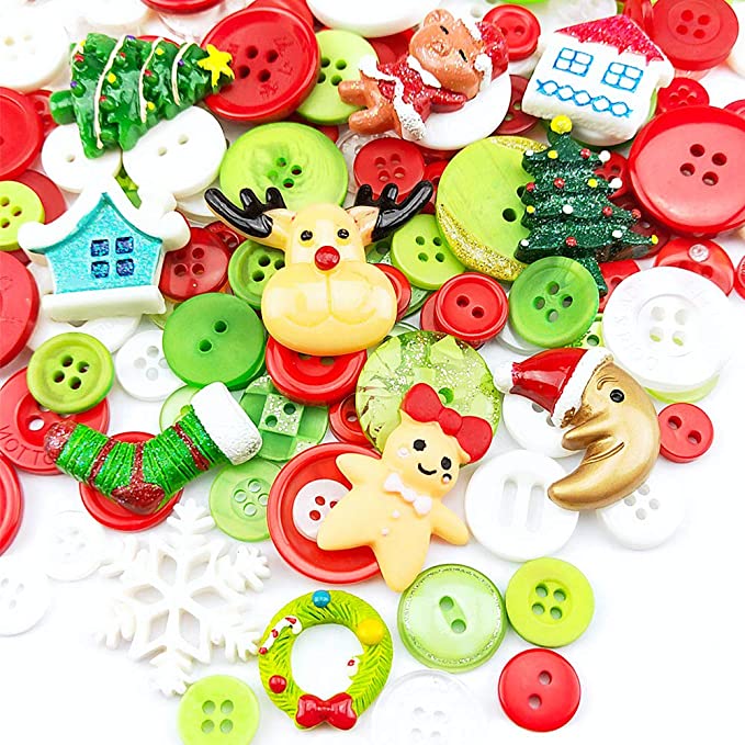 MOMOONNON 650 Pieces Christmas Buttons Sewing Craft with 10 Random Resin Miniature Christmas Ornament Assorted Buttons for Crafts Sewing Decorations, DIY Decoration for Christmas