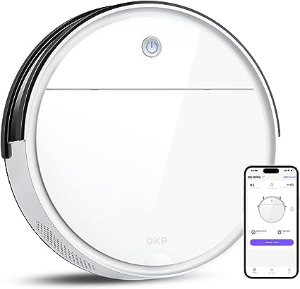 OKP Robotic Vacuum Cleaner, WiFi/App/Alexa, Robot Vacuum Cleaner with Schedule, Efficient Filtration System, Self-Charging, Slim Design, Quiet, Perfect for Hard Floors, Pet Hair, Carpets