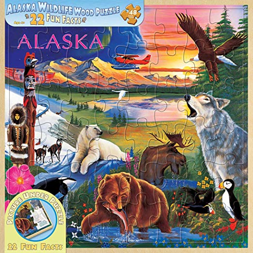 MasterPieces Jr. Ranger Real Wood Jigsaw Puzzle Wildlife of Alaska, 22 Fun Facts, STEM Product, 48 Pieces, For Ages 4