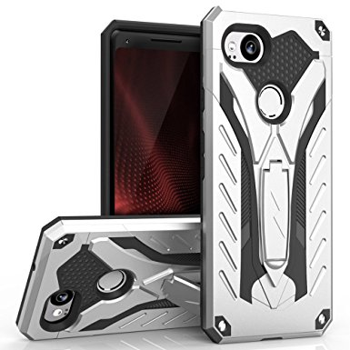 Zizo Static Series Google Pixel 2 Case with Kickstand, Shockproof and Military Grade Drop Tested Silver/Black